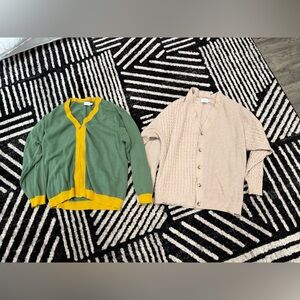 Men’s Topman Green and Yellow Cardigan Size 2XL